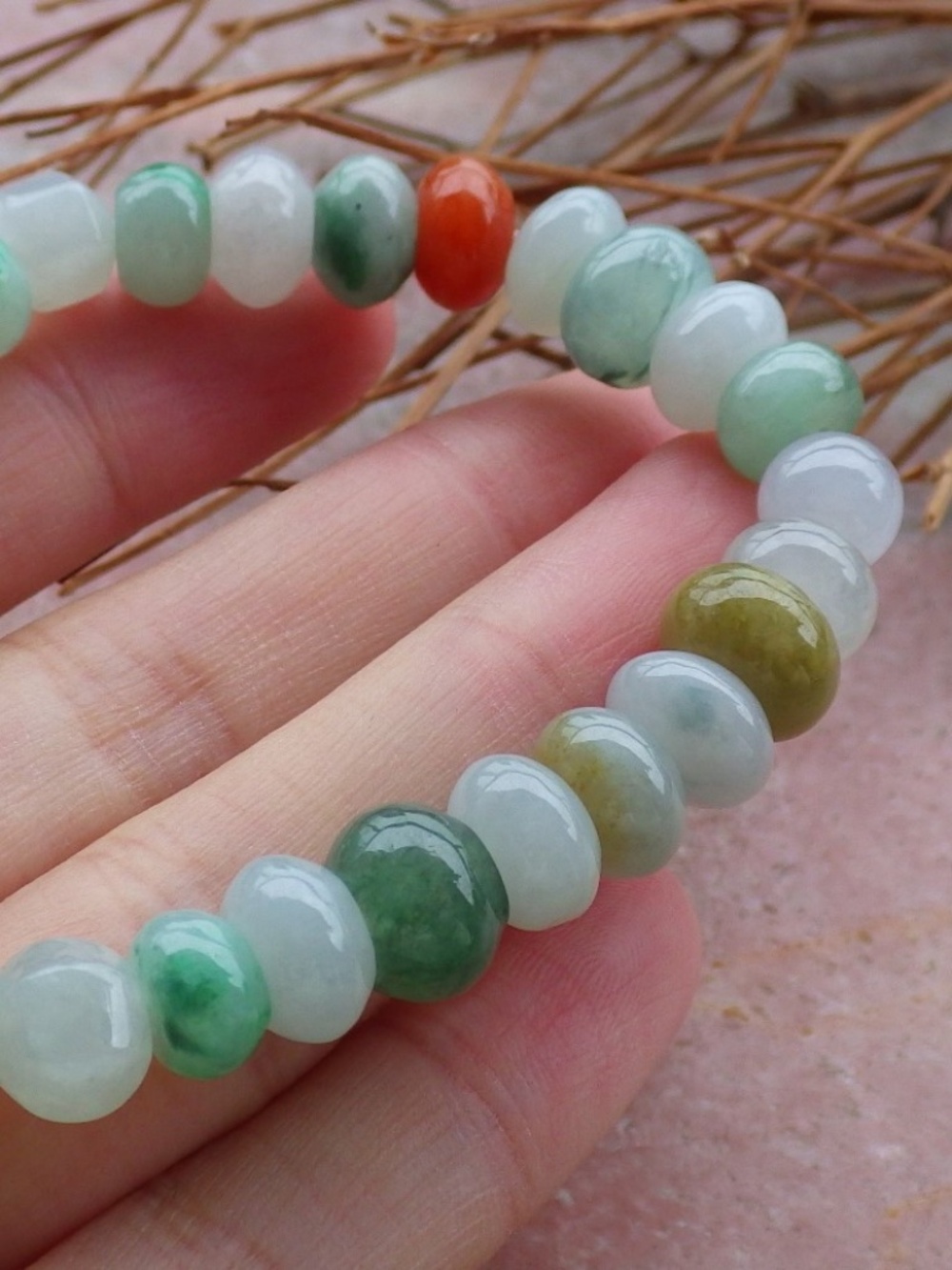 Certified 3 Color Natural Myanmar A Jade Jadeite Circle Bead Beads Bracelet